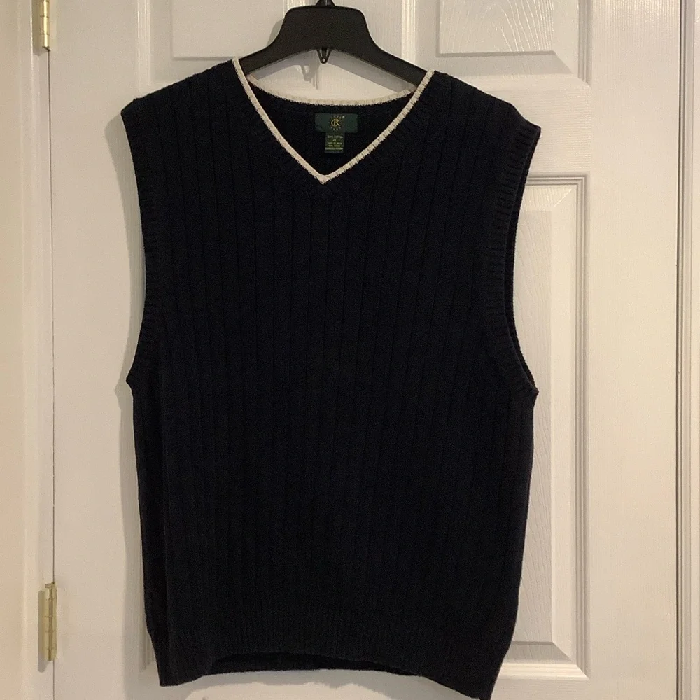 CLUB ROOM Men’s Navy/White 100% Cotton Academic Preppy Golf  Sweater Vest XL